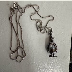Rare Vintage 3D movable penguin in scarf silver necklace with chain